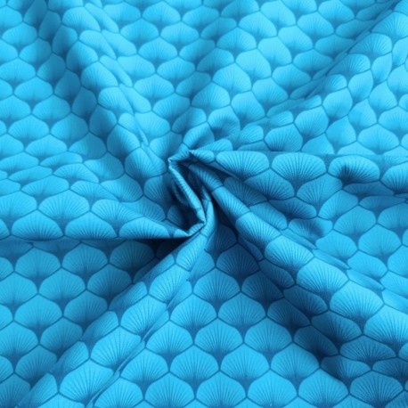 Tissu Popeline Eventails Bleu Canard 
