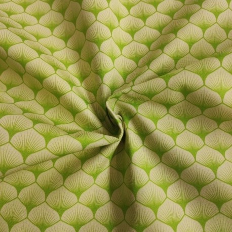Tissu Popeline Eventails Vert Anis 