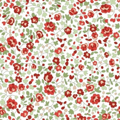 Tissu Popeline Fleurs Rouge