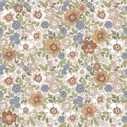 Tissu Popeline Fleurs Orange Vert 