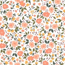 Tissu Popeline Fleurs Corail 