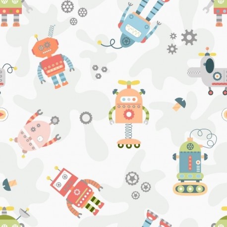 Tissu Popeline Robotique Robots 