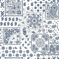 Tissu Cretonne Imprimée Kansas Bandana Blanc bleu