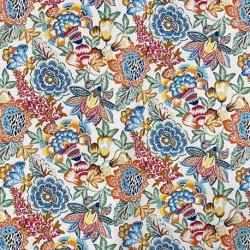 Tissu Cretonne Imprimée Esmeralda Fleurs Blanc bleu