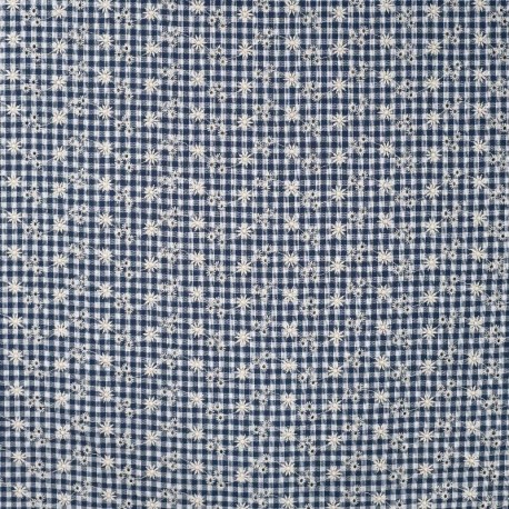 Tissu Seersucker Brodé Bleu Marine