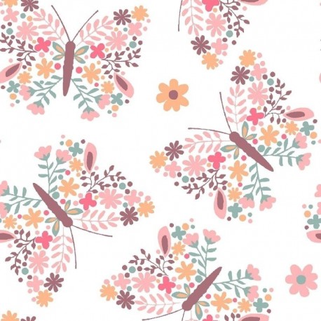 Tissu Coton Imprimé Papilo Rose 