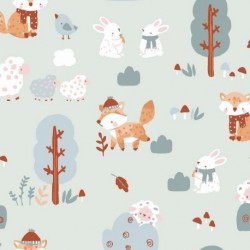 Tissu Coton Imprimé Goupil Bleu