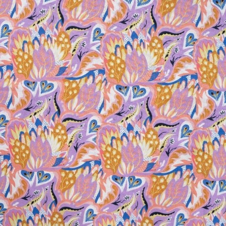 Tissu Voile de Coton Imprimé Abstrait Lilas