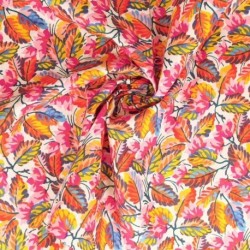 Tissu Popeline Imprimée Feuille Multicolore