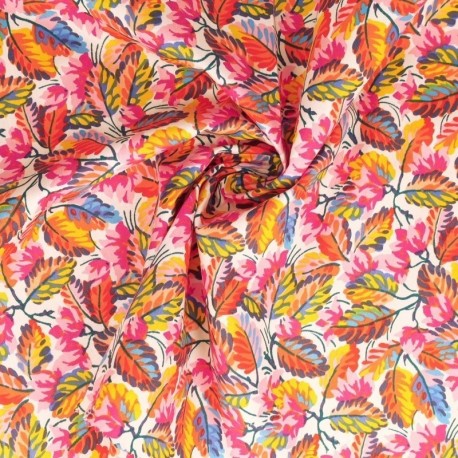 Tissu Popeline Imprimée Feuille Multicolore