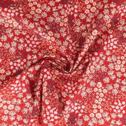 Tissu Popeline Imprimée Fleur Rouge
