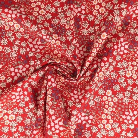 Tissu Popeline Imprimée Fleur Rouge