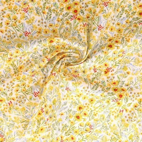 Tissu Popeline Imprimée Fleur Jaune