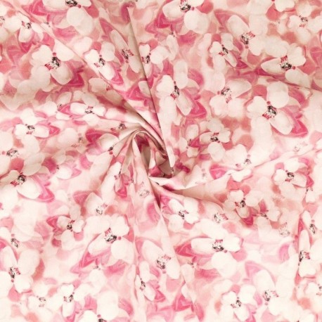 Tissu Popeline Imprimée Feuille Fond Lilas 