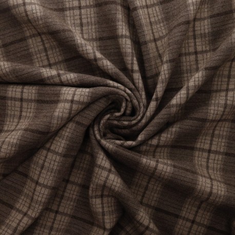 Tissu Jersey Lainage Motif Carreaux Marron 