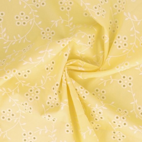 Tissu Popeline Floquée Esprit Broderie Jaune 