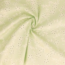 Tissu Popeline Floquée Esprit Broderie Vert Pastel