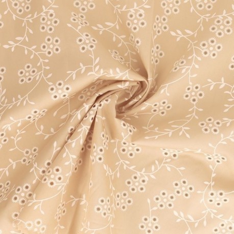 Tissu Popeline Floquée Esprit Broderie Beige