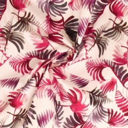 Tissu Popeline Imprimée Feuille Fuchsia