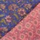 Tissu Blockprint Imprimé Tampons Mains Matelassé Double Face Floral Bleu et Rose
