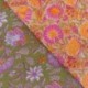 Tissu Blockprint Imprimé Tampons Mains Matelassé Double Face Floral Vert et Orange