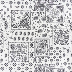 Tissu Cretonne Imprimé Kansas Bandana Blanc noir