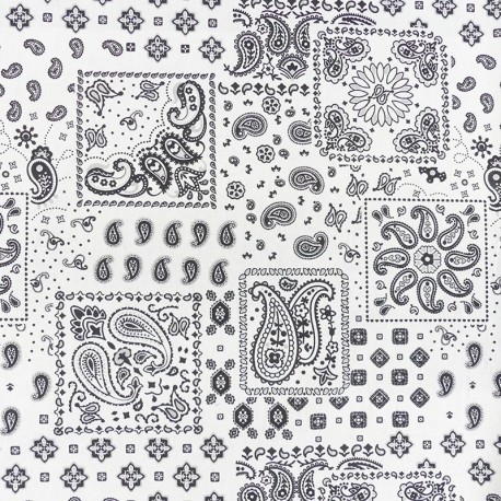 Tissu Cretonne Imprimé Kansas Bandana Blanc noir