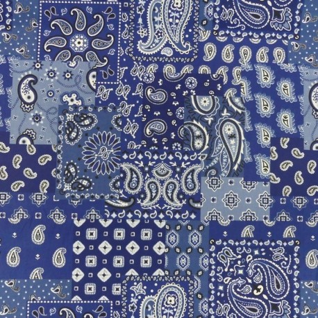 Tissu Cretonne Imprimée Farwest Bandana Bleu 