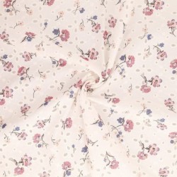 Tissu Broderie Coton Fleurs Rose Clair