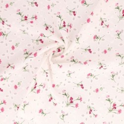 Tissu Broderie Coton Fleurs Rose 