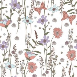 Tissu Cretonne Imprimée Herbier Mauve 