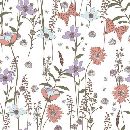 Tissu Cretonne Imprimée Herbier Mauve 