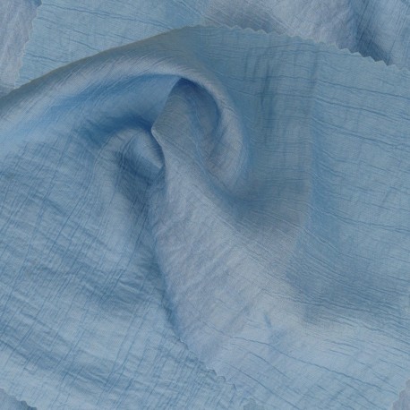 Tissu Uni Aspect Froissé Bleu 