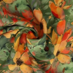 Tissu Popeline De Viscose Imprimée Floral Jaune et Vert