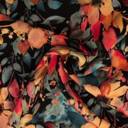 Tissu Popeline De Viscose Imprimée Fleur Orange