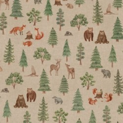Tissu Wildwood Animal Scene Fond Coloris Lin Digital 