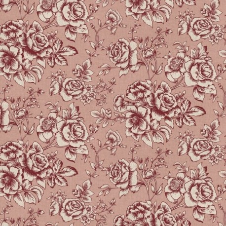 Tissu Elegant Rose Bloom Lie de Vin Fond Coloris Lin