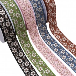 Galon jacquard fleurs et feuilles