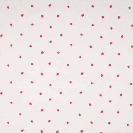 Tissu Popeline de Coton Imprimé Fraise 