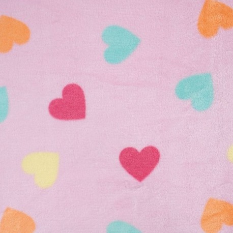 Tissu Polaire Imprimé Coeur Rose