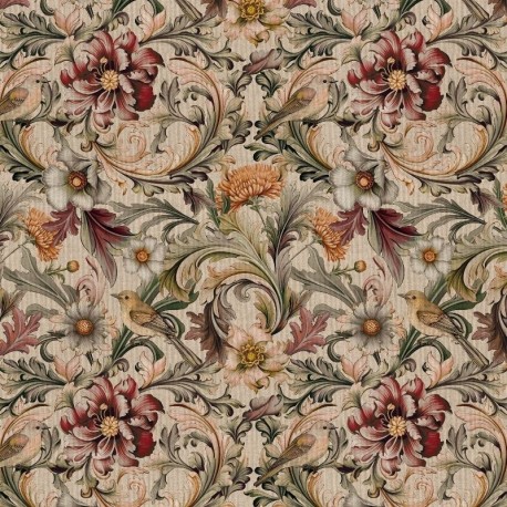 Tissu Bird And Flower Fond Coloris Lin Digital