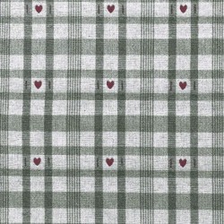 Tissu Jacquard Ollon Vert Coeur Rouge 