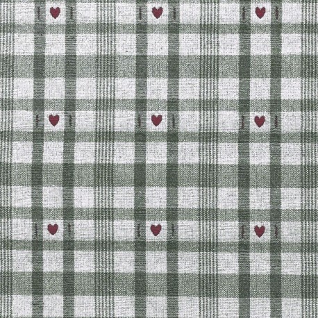 Tissu Jacquard Ollon Vert Coeur Rouge 