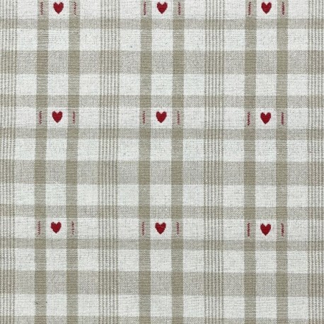Tissu Jacquard Ollon Ficelle Coeur Rouge 