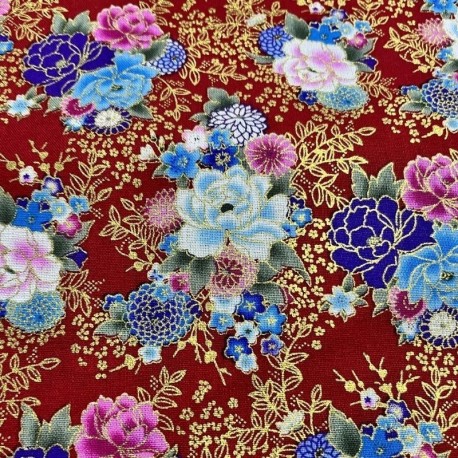 Tissu Cretonne Imprimé Foil Or rouge 