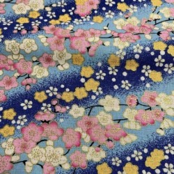 Tissu Cretonne Imprimé Foil Or bleu 