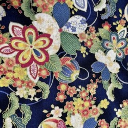 Tissu Cretonne Imprimé Foil Or bleu Nuit 