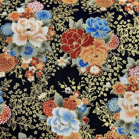 Tissu Cretonne Imprimé Foil Or noir 