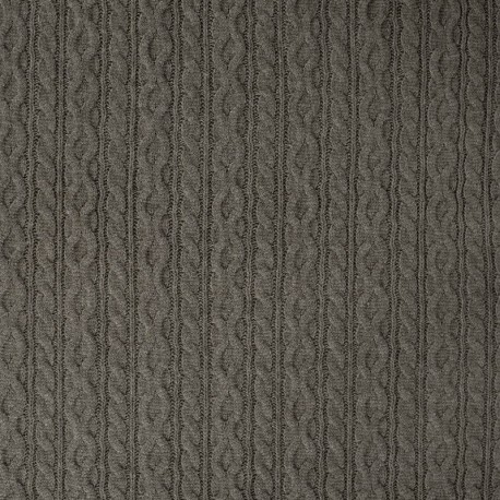 Tissu Maille Jersey Effet Tressé Kaki