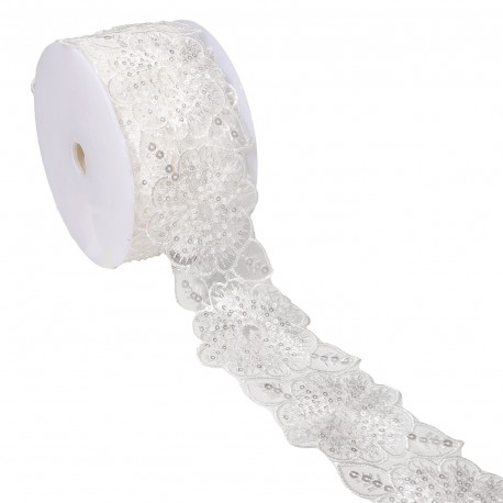 Galon brode fleurs perles et paillettes